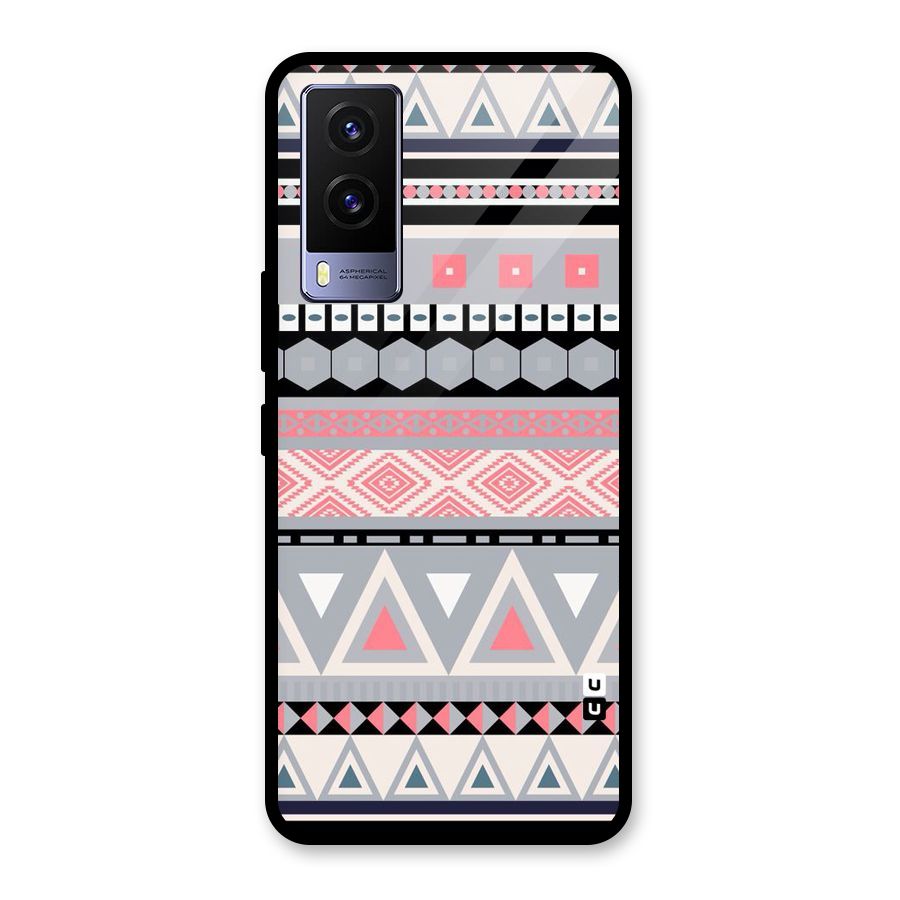 Grey Pink Pattern Glass Back Case for Vivo V21e 5G