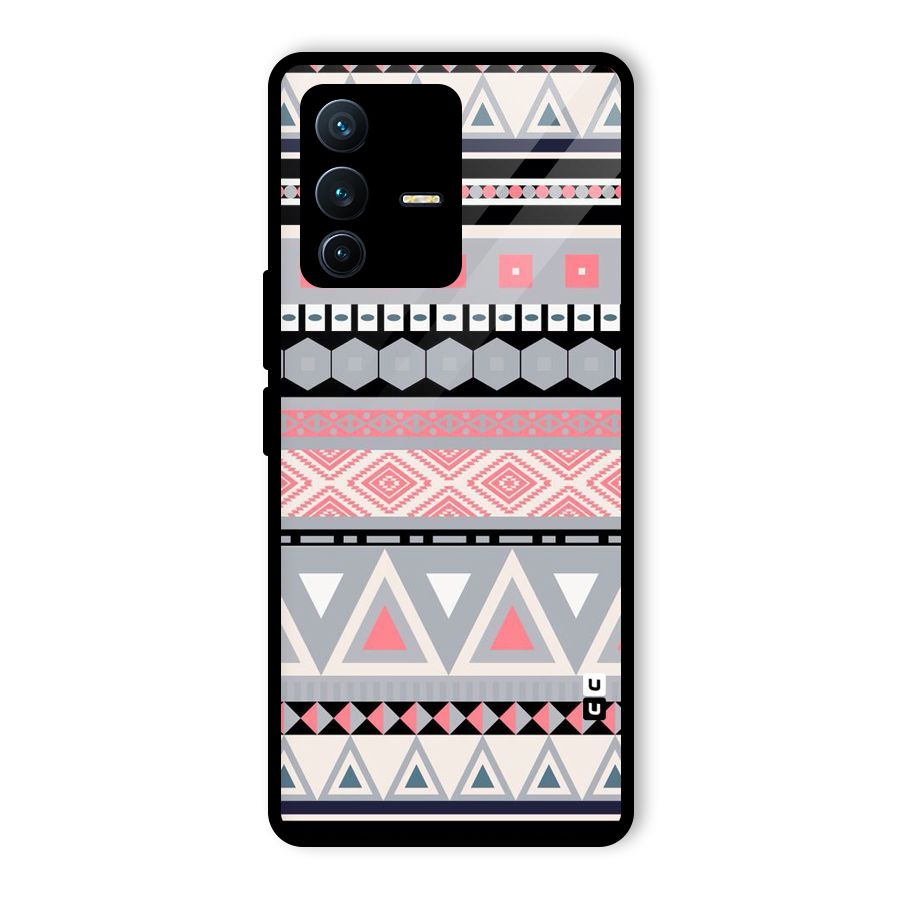 Grey Pink Pattern Glass Back Case for Vivo V23 Pro