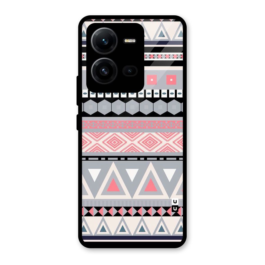 Grey Pink Pattern Glass Back Case for Vivo V25