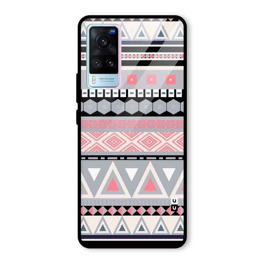 Grey Pink Pattern Glass Back Case for Vivo X60