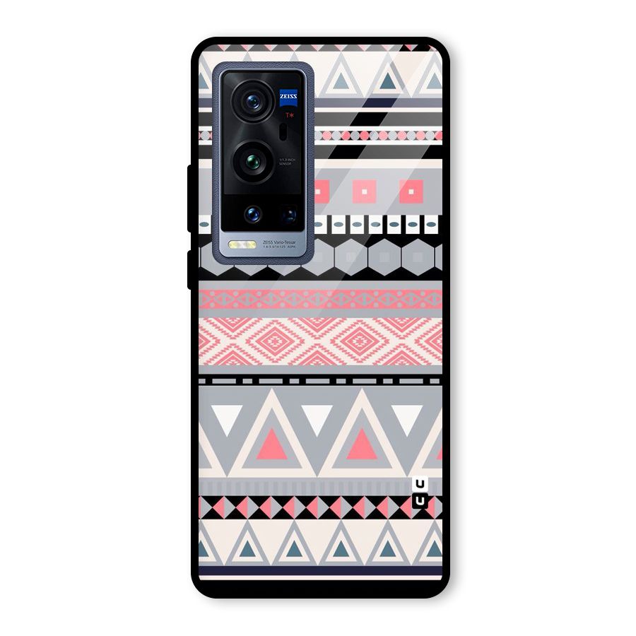 Grey Pink Pattern Glass Back Case for Vivo X60 Pro Plus