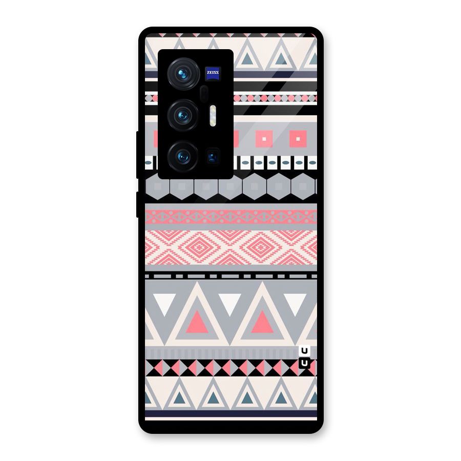 Grey Pink Pattern Glass Back Case for Vivo X70 Pro Plus