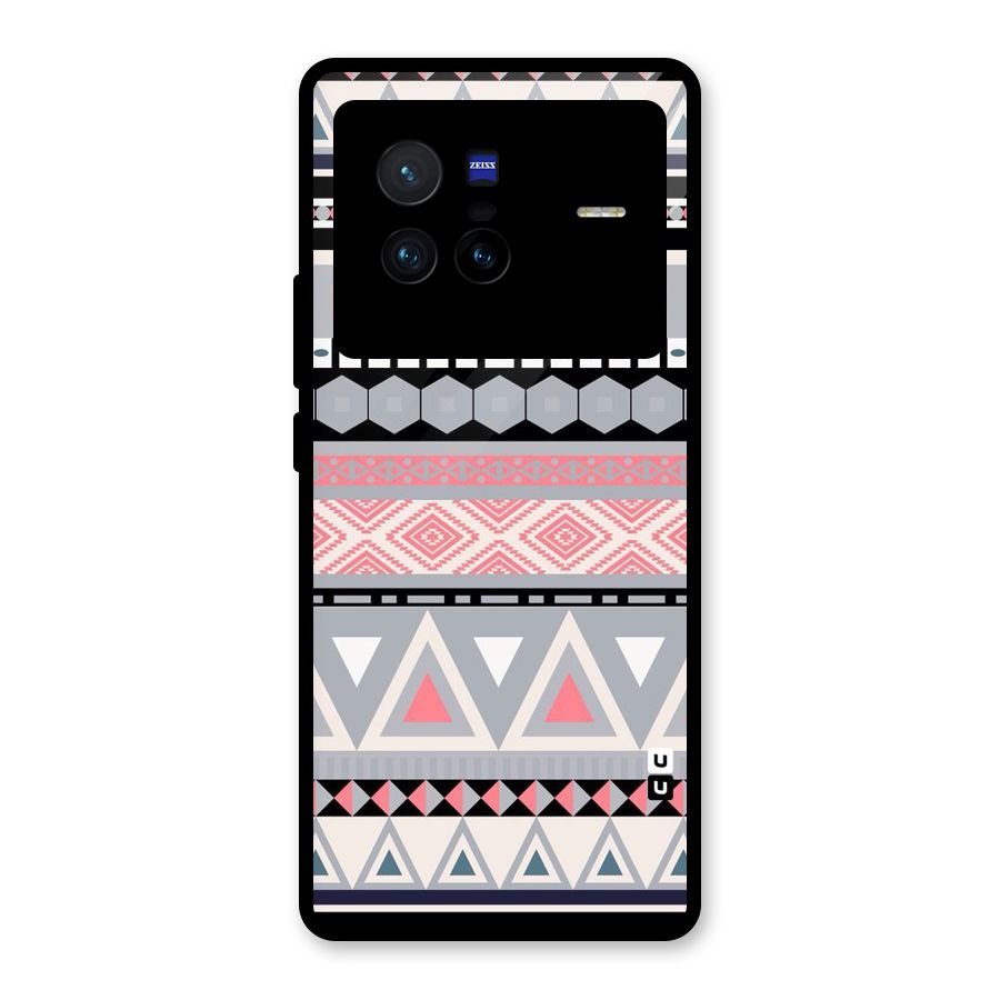 Grey Pink Pattern Glass Back Case for Vivo X80