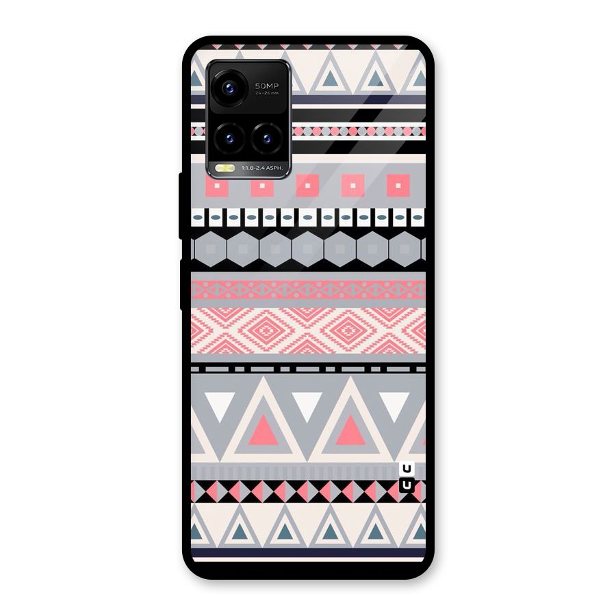 Grey Pink Pattern Glass Back Case for Vivo Y21T