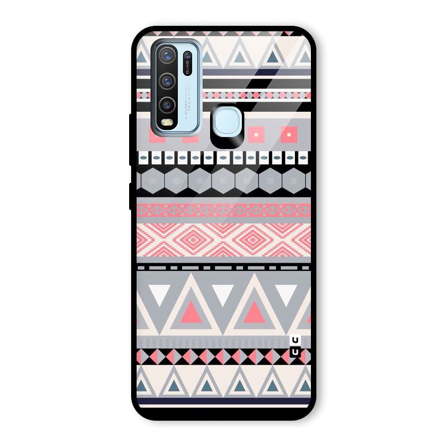 Grey Pink Pattern Glass Back Case for Vivo Y50