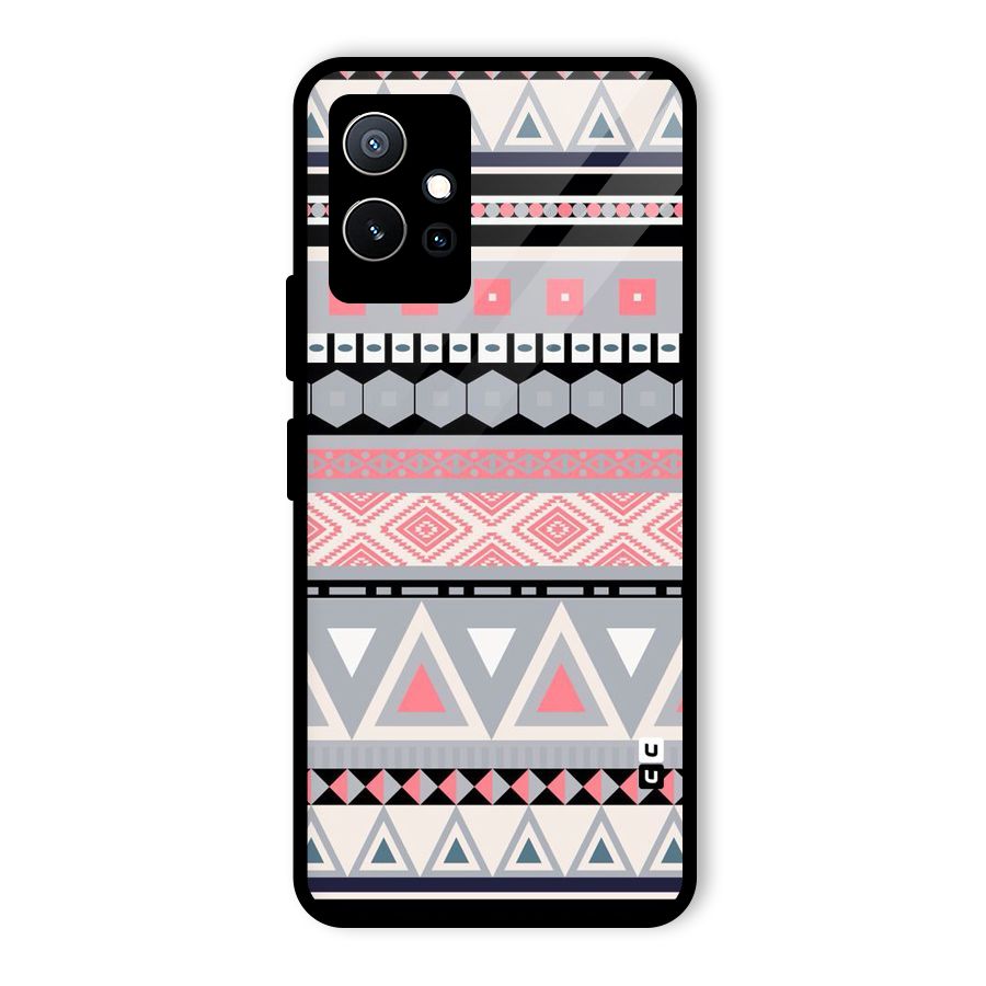 Grey Pink Pattern Glass Back Case for Vivo Y75 5G