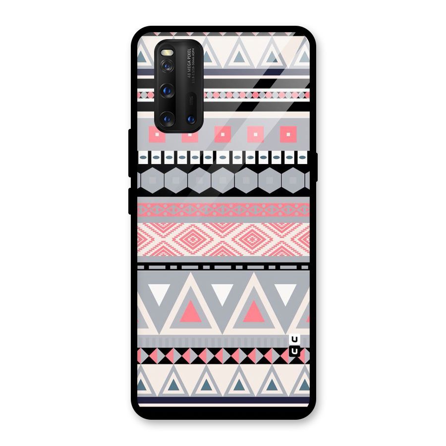 Grey Pink Pattern Glass Back Case for Vivo iQOO 3