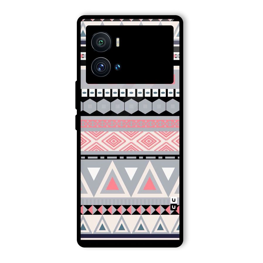 Grey Pink Pattern Glass Back Case for Vivo iQOO 9 Pro
