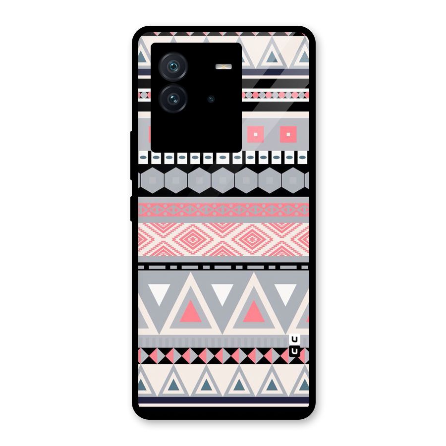 Grey Pink Pattern Glass Back Case for Vivo iQOO Neo 6 5G