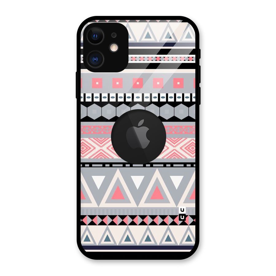 Grey Pink Pattern Glass Back Case for iPhone 11 Logo Cut