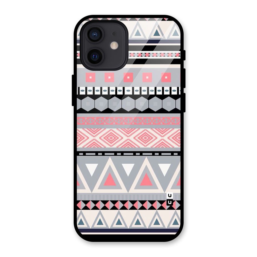 Grey Pink Pattern Glass Back Case for iPhone 12