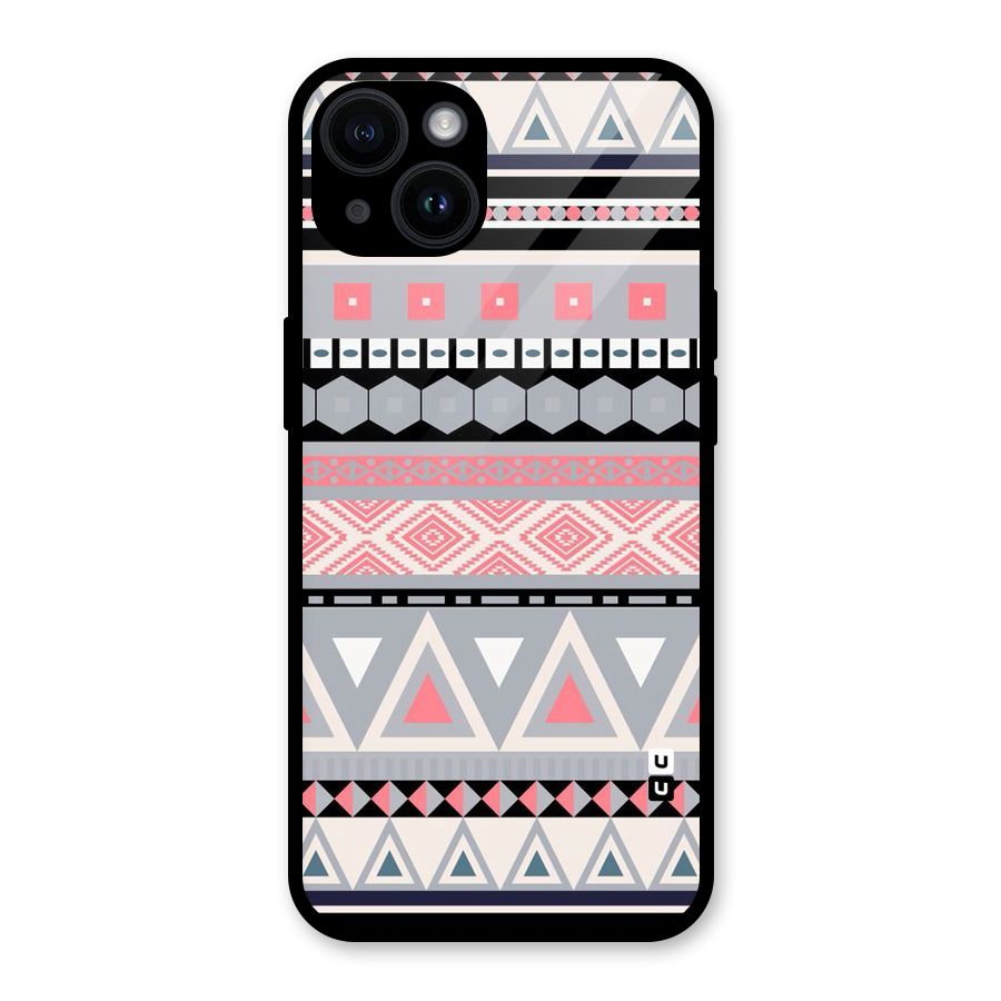 Grey Pink Pattern Glass Back Case for iPhone 14