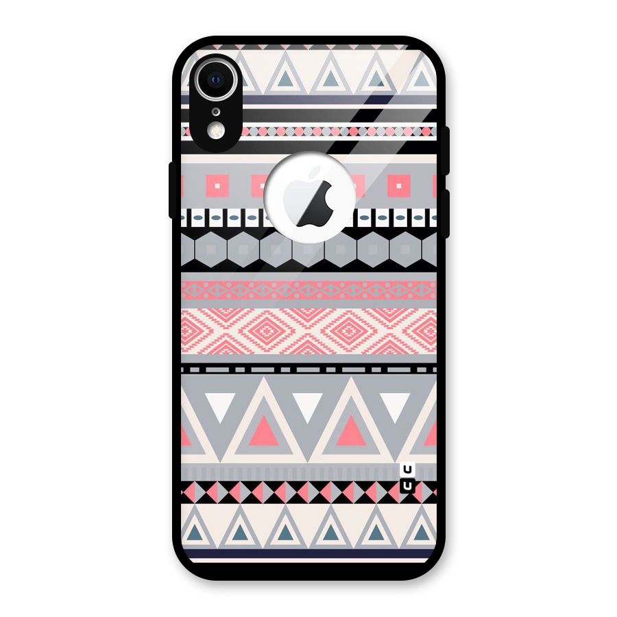 Grey Pink Pattern Glass Back Case for iPhone XR Logo Cut