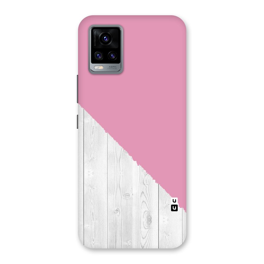 Grey Pink Wooden Design Back Case for Vivo V20