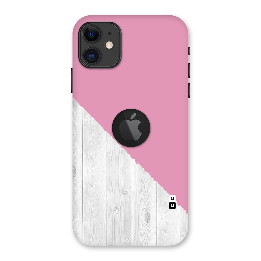 Grey Pink Wooden Design Back Case for iPhone 11 Logo Cut
