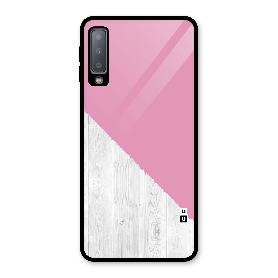 Grey Pink Wooden Design Glass Back Case for Galaxy A7 (2018)