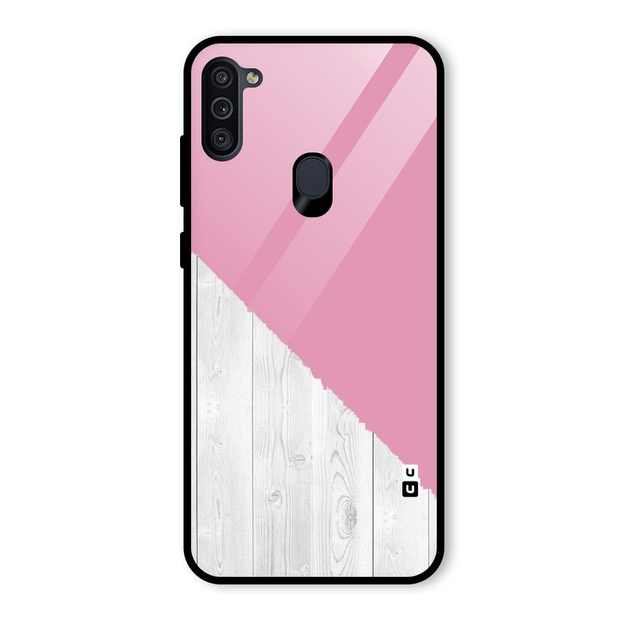 Grey Pink Wooden Design Glass Back Case for Galaxy M11