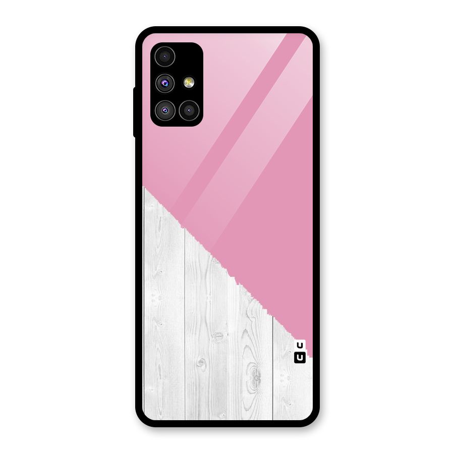 Grey Pink Wooden Design Glass Back Case for Galaxy M51
