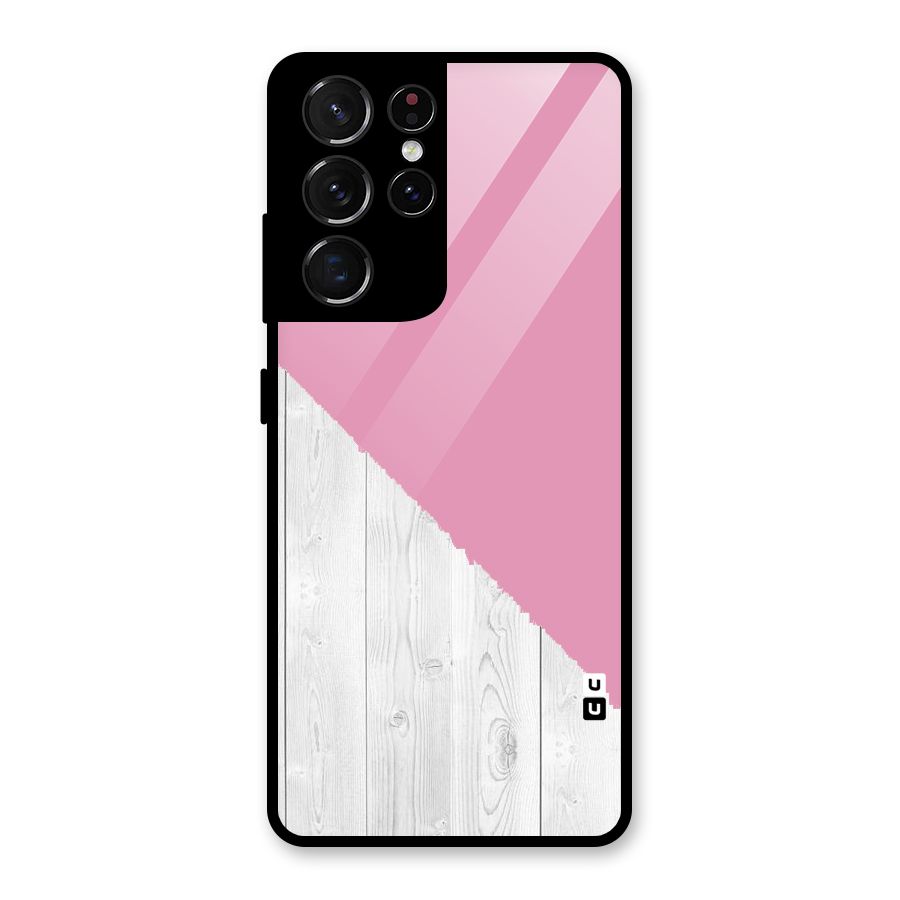 Grey Pink Wooden Design Glass Back Case for Galaxy S21 Ultra 5G