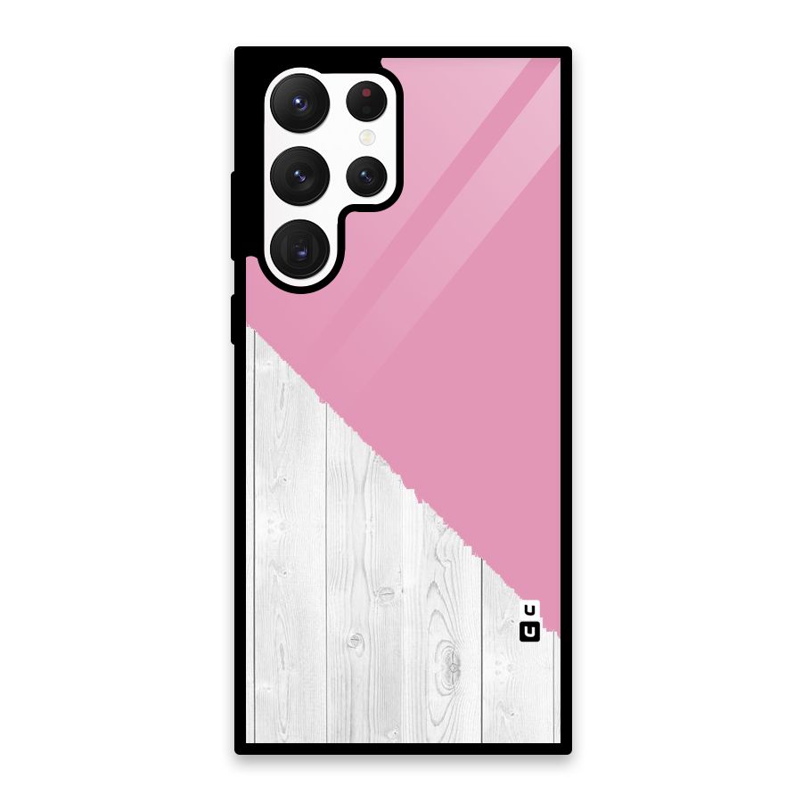 Grey Pink Wooden Design Glass Back Case for Galaxy S22 Ultra 5G