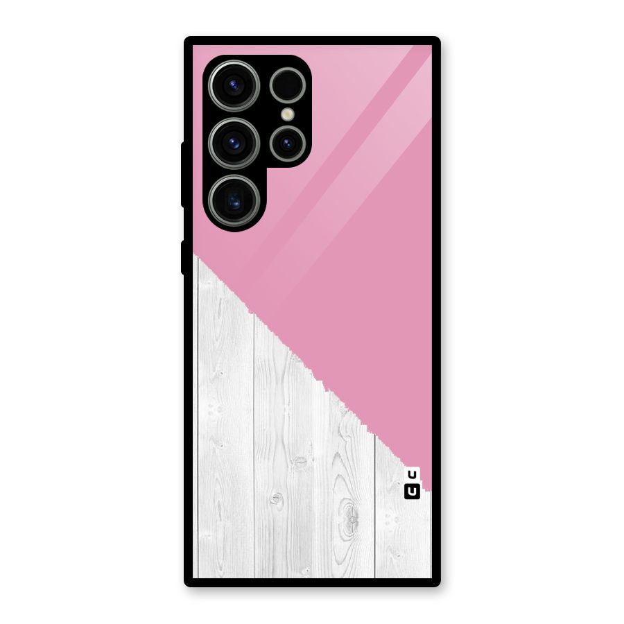 Grey Pink Wooden Design Glass Back Case for Galaxy S23 Ultra