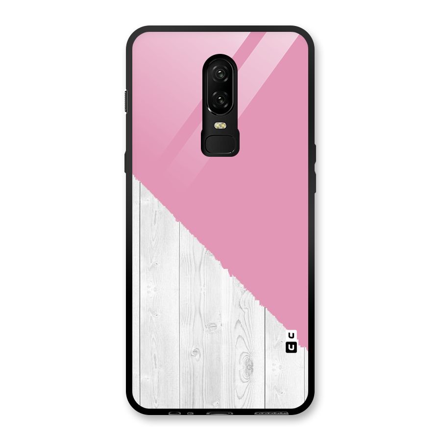 Grey Pink Wooden Design Glass Back Case for OnePlus 6