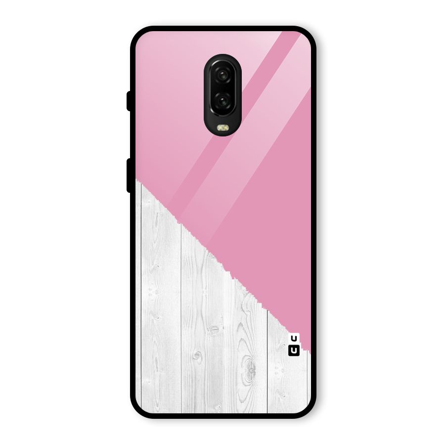 Grey Pink Wooden Design Glass Back Case for OnePlus 6T