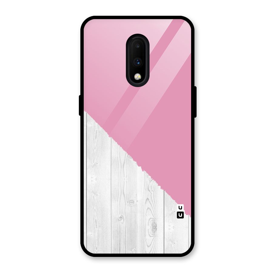 Grey Pink Wooden Design Glass Back Case for OnePlus 7