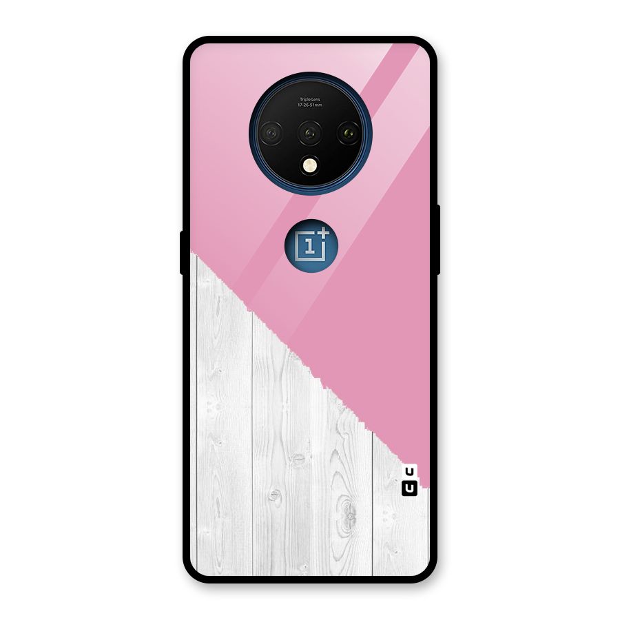 Grey Pink Wooden Design Glass Back Case for OnePlus 7T
