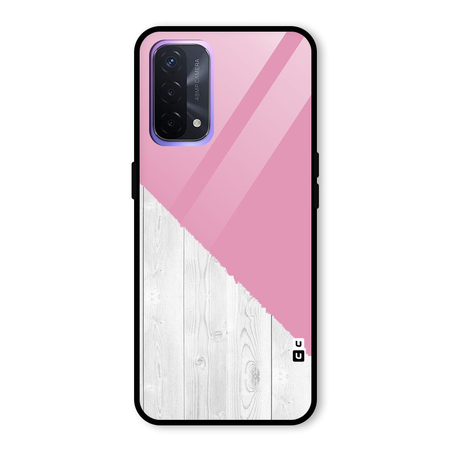 Grey Pink Wooden Design Glass Back Case for Oppo A74 5G