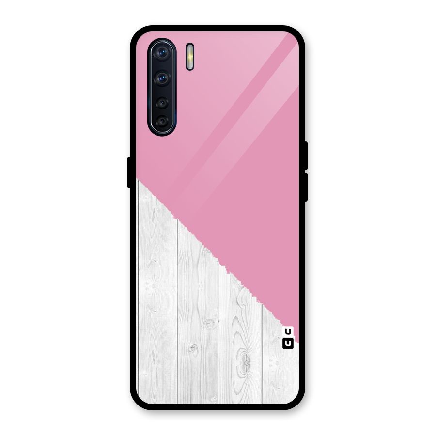 Grey Pink Wooden Design Glass Back Case for Oppo F15