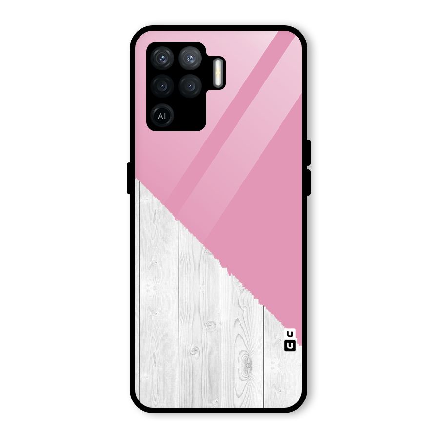 Grey Pink Wooden Design Glass Back Case for Oppo F19 Pro