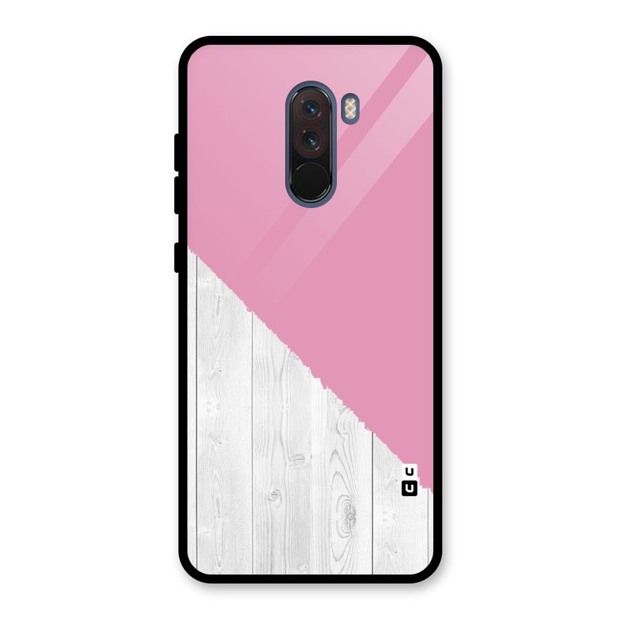 Grey Pink Wooden Design Glass Back Case for Poco F1
