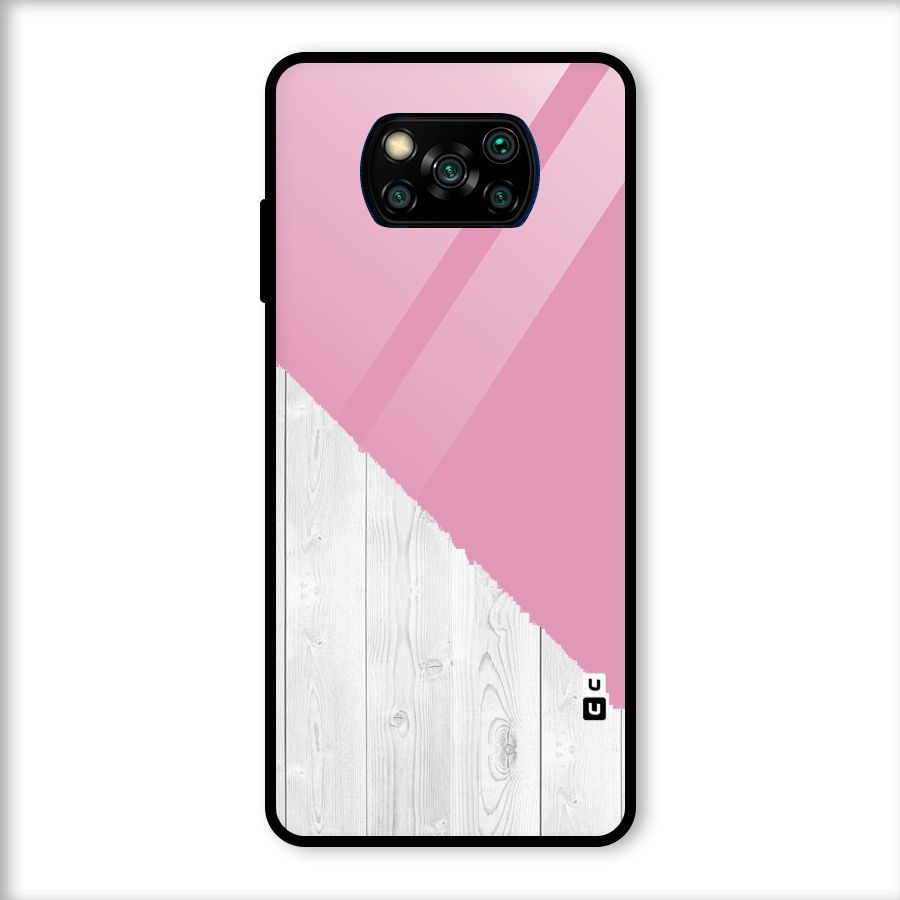 Grey Pink Wooden Design Glass Back Case for Poco X3