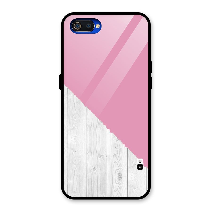 Grey Pink Wooden Design Glass Back Case for Realme C2