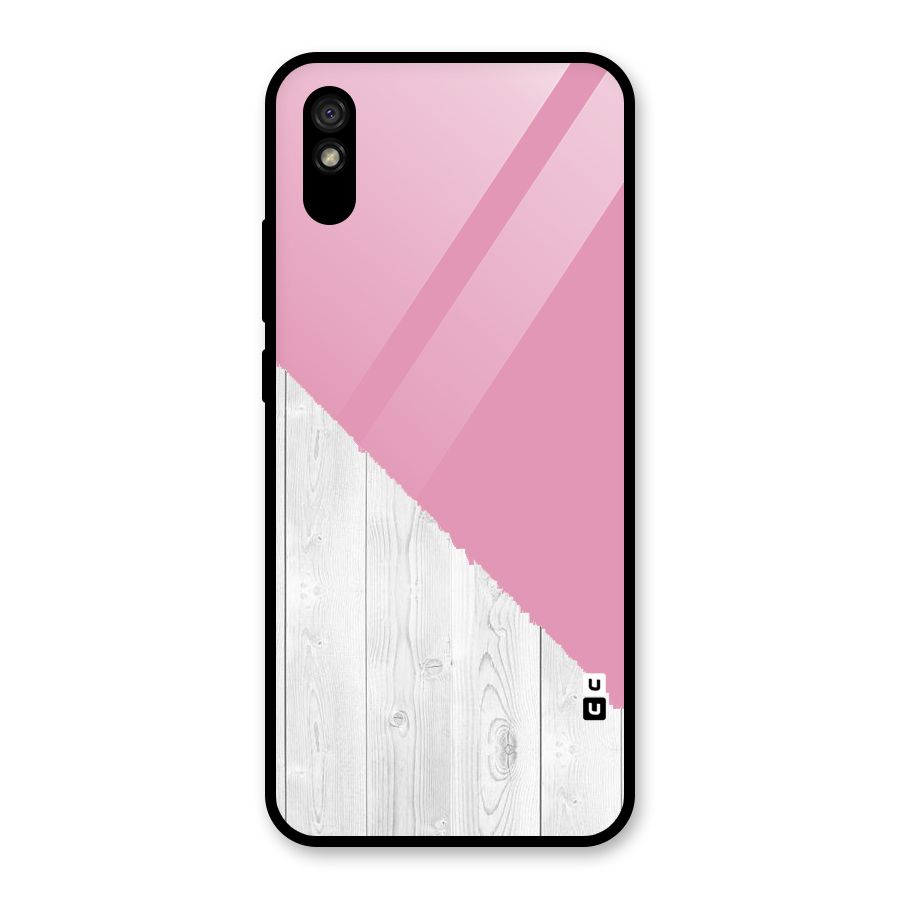 Grey Pink Wooden Design Glass Back Case for Redmi 9i