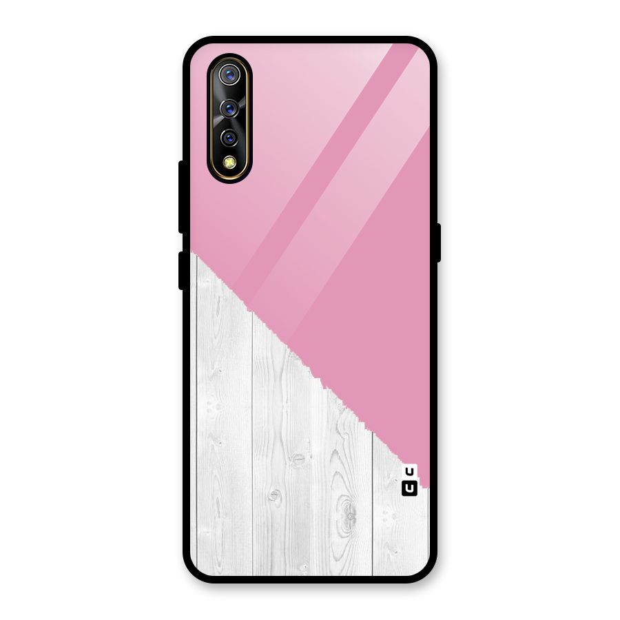 Grey Pink Wooden Design Glass Back Case for Vivo S1