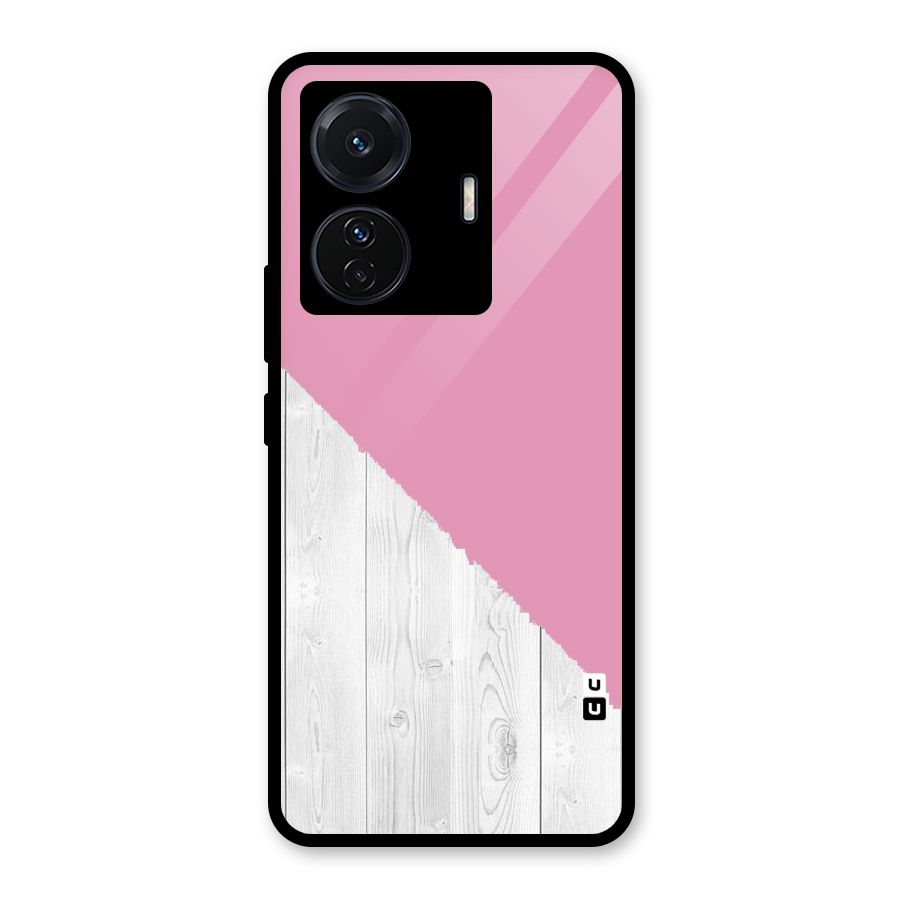 Grey Pink Wooden Design Glass Back Case for Vivo T1 Pro