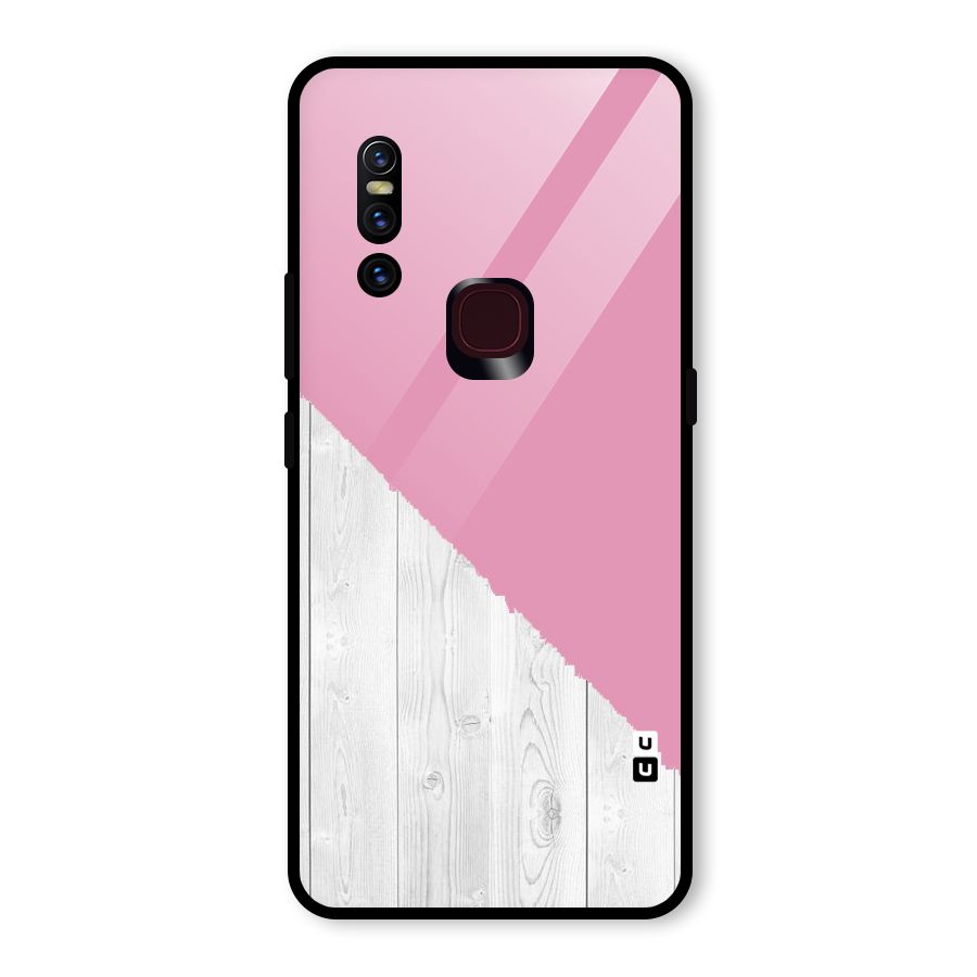 Grey Pink Wooden Design Glass Back Case for Vivo V15