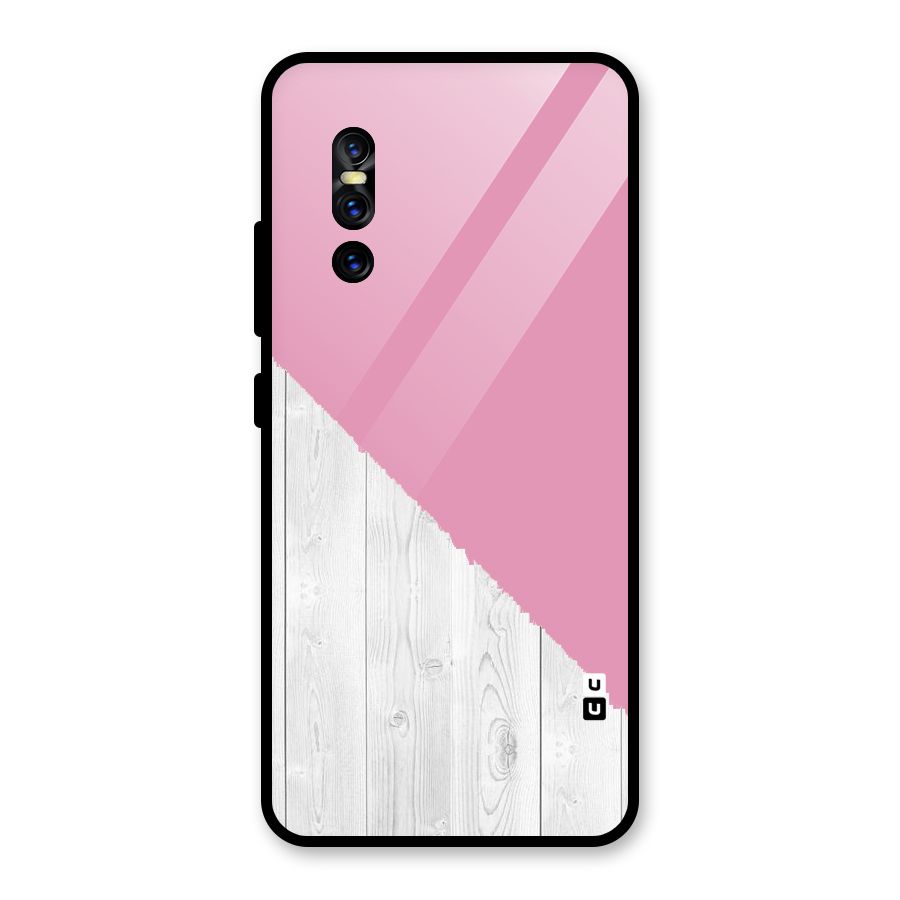 Grey Pink Wooden Design Glass Back Case for Vivo V15 Pro