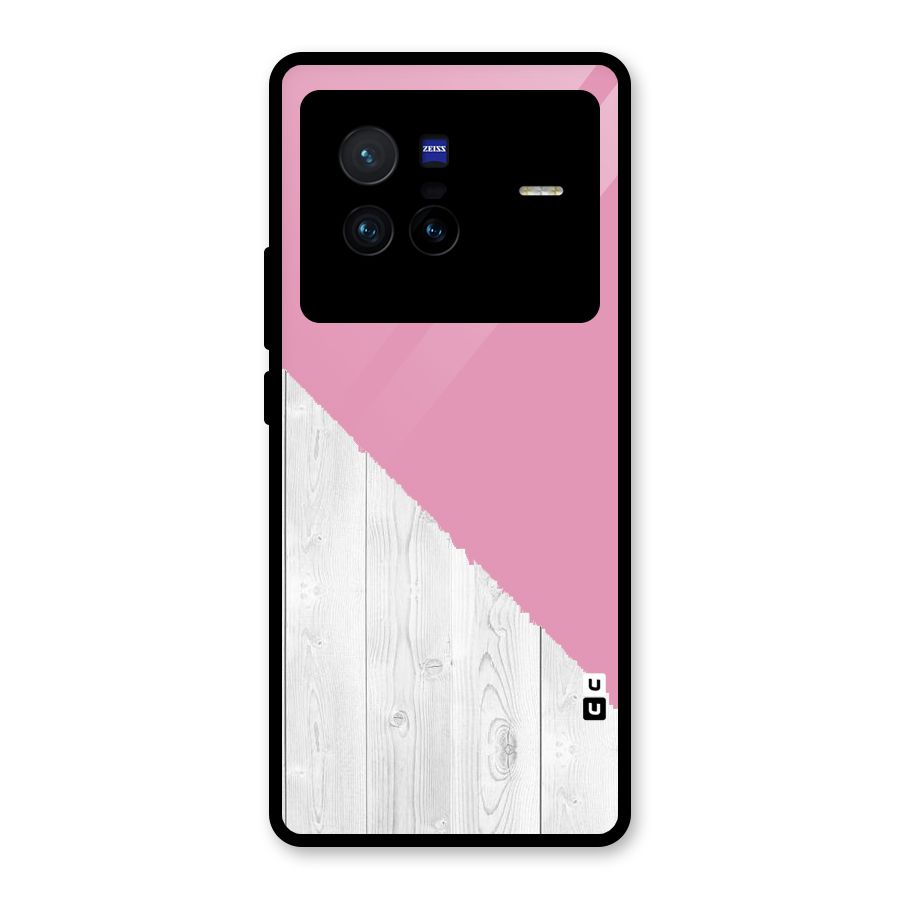 Grey Pink Wooden Design Glass Back Case for Vivo X80