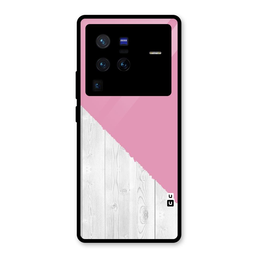 Grey Pink Wooden Design Glass Back Case for Vivo X80 Pro