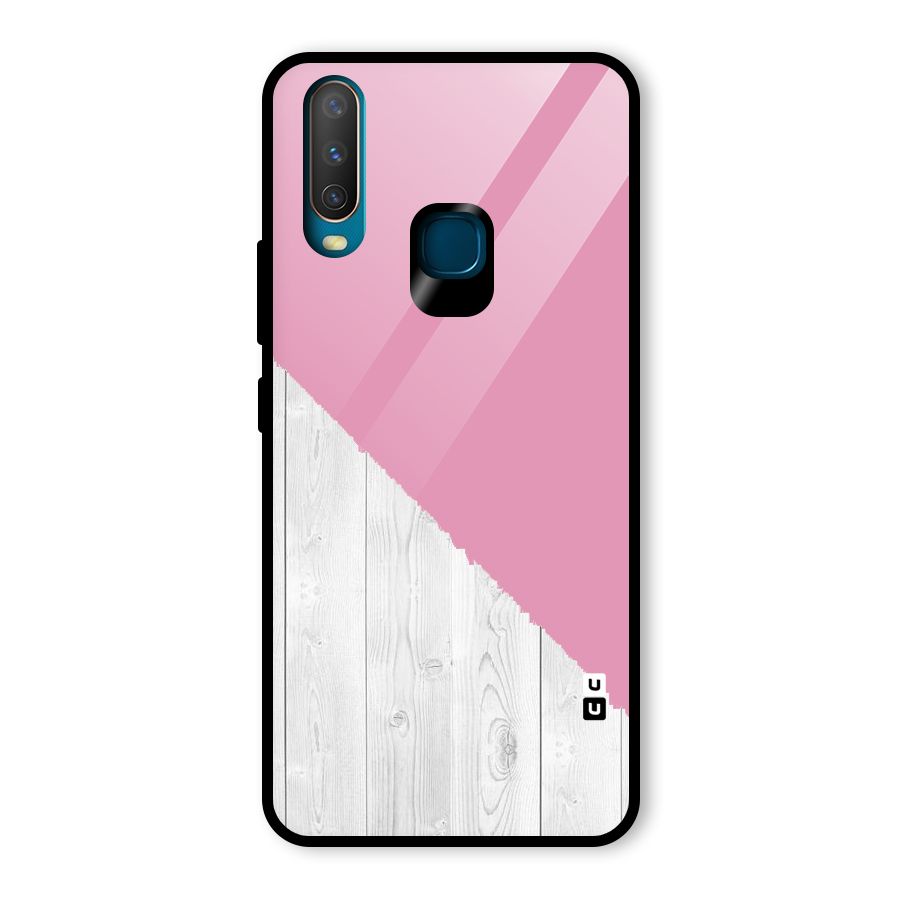 Grey Pink Wooden Design Glass Back Case for Vivo Y15