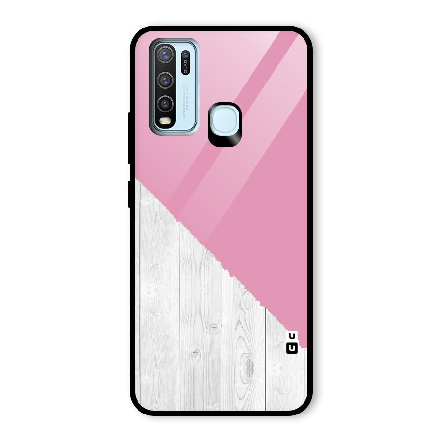 Grey Pink Wooden Design Glass Back Case for Vivo Y30