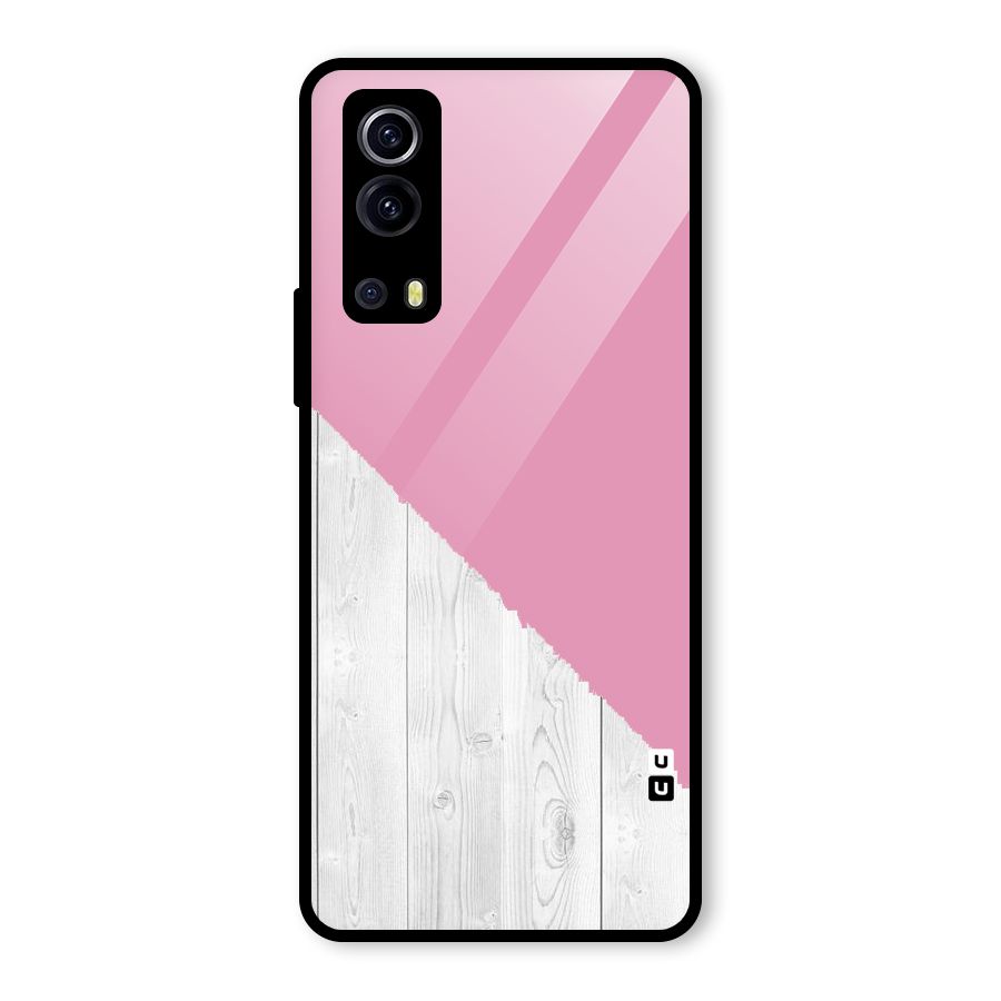 Grey Pink Wooden Design Glass Back Case for Vivo iQOO Z3