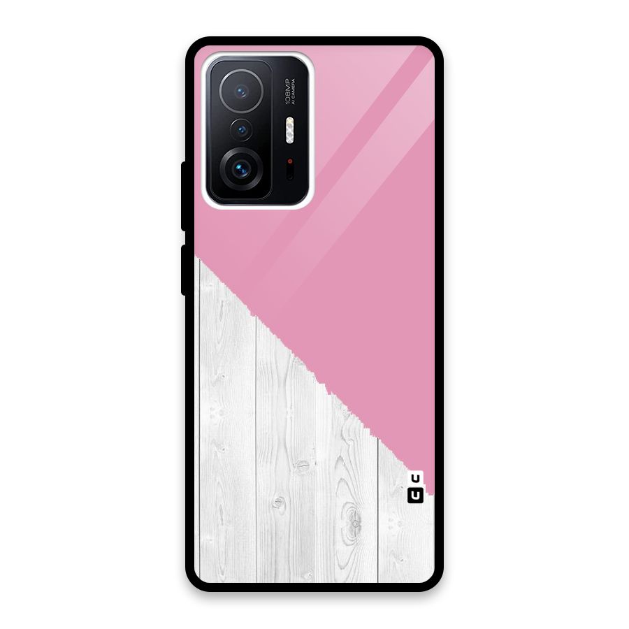 Grey Pink Wooden Design Glass Back Case for Xiaomi 11T Pro