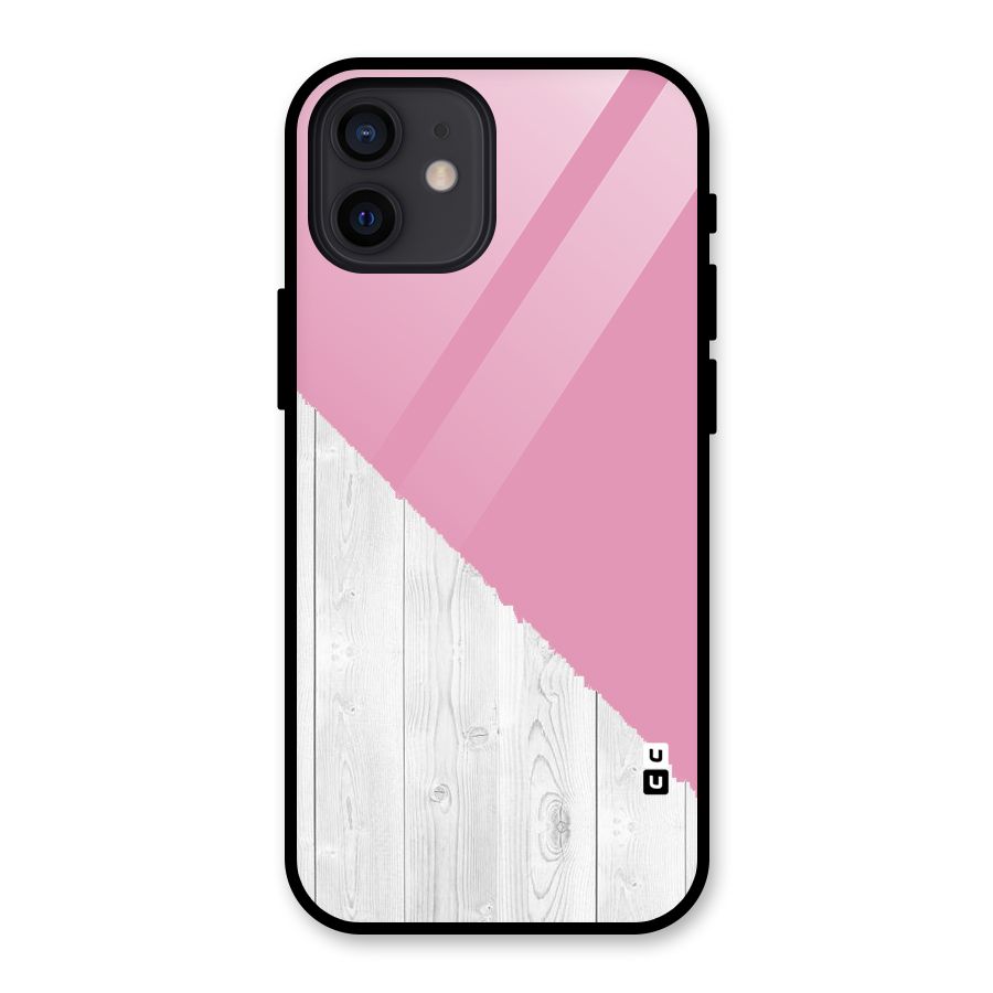 Grey Pink Wooden Design Glass Back Case for iPhone 12