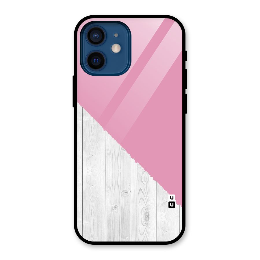 Grey Pink Wooden Design Glass Back Case for iPhone 12 Mini