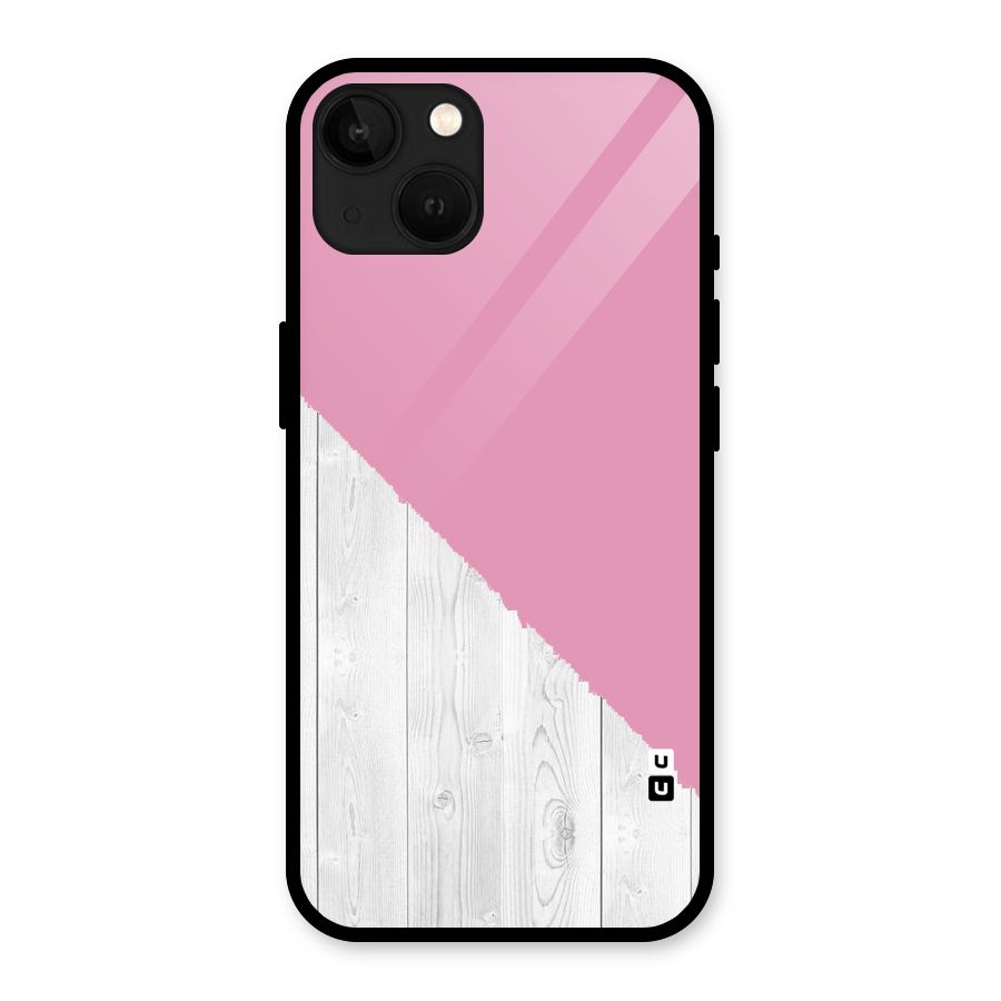 Grey Pink Wooden Design Glass Back Case for iPhone 13