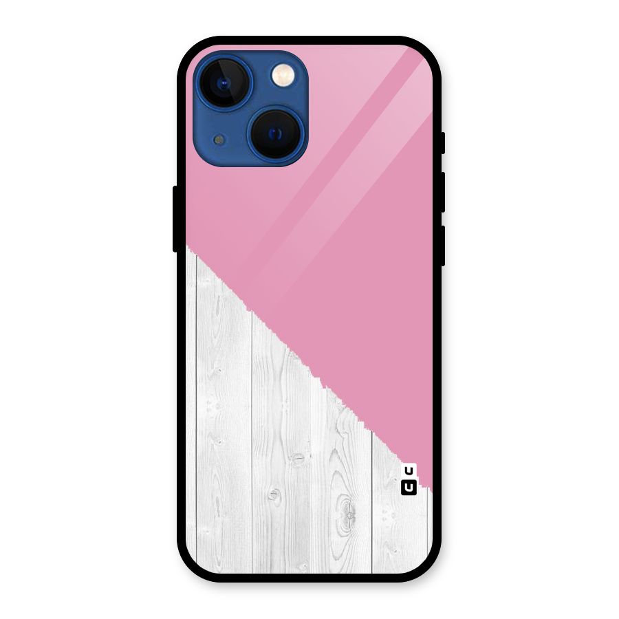 Grey Pink Wooden Design Glass Back Case for iPhone 13 Mini